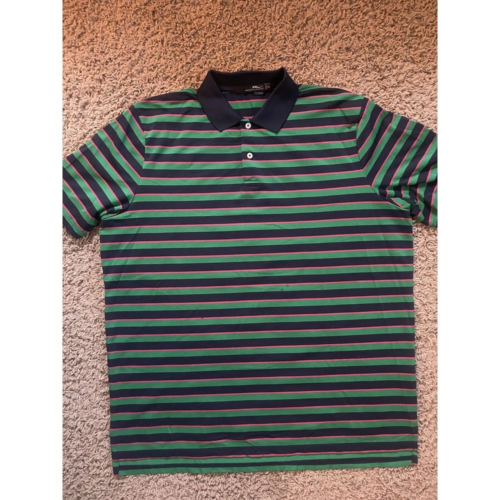 RLX Ralph Lauren Golf Polo Shirt‎ Green Men Size XL Classic Short Sleeve Striped
